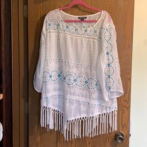 Size 30 W sheer white and teal shirt